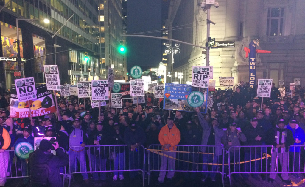 Thousands of TWU Local 100 members, joined by representatives from TWU International leadership, flooded the streets of lower Manhattan as the local prepared to open negotiations with the Metropolitan Transportation Authority (MTA).